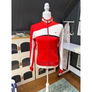Nike Womens Track Jacket Red White Colorblock Full Zip Swoosh Logo Size M 8-10